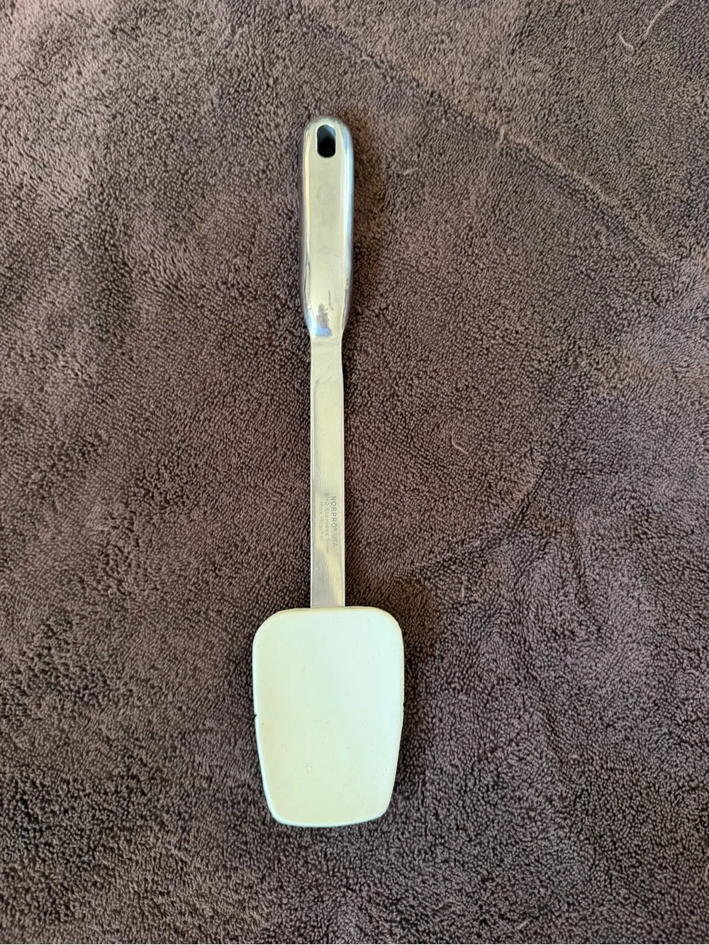 Vintage NORPRO Bowl Scraper Spatula White 18/10 Stainless Steel Kitchen Utensil